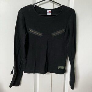 Vintage Tommy‎ Hilfiger Shirt Womens M Ribbed Buckle Sleeve Cropped Top Y2K